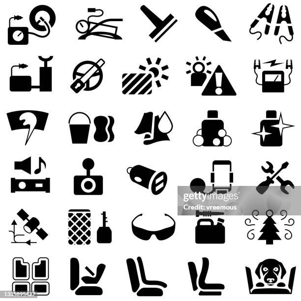 ilustraciones, imágenes clip art, dibujos animados e iconos de stock de iconos de accesorios de automóviles y productos de mantenimiento - equipo de música de coche