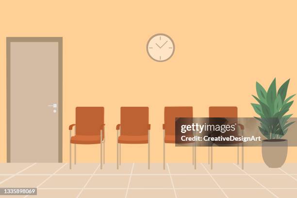 ilustrações, clipart, desenhos animados e ícones de sala de espera com cadeiras no hospital ou no escritório - entrance hall