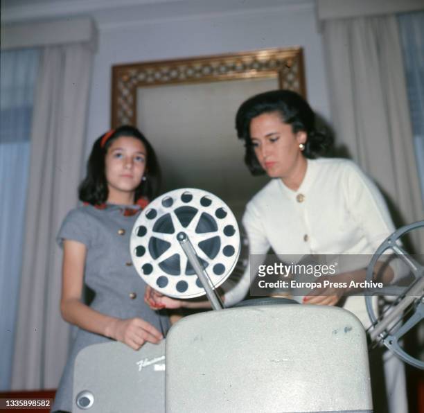 Carmen Dominguin portrayed in her home with her daughter Carmina Ordoñez.