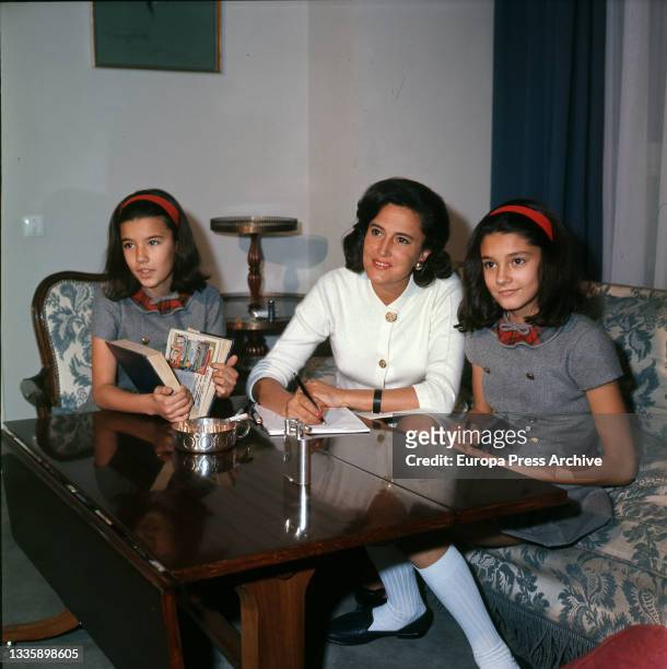 Carmen Dominguin portrayed in her home with her daughters Carmina Ordoñez and Belen Ordoñez.