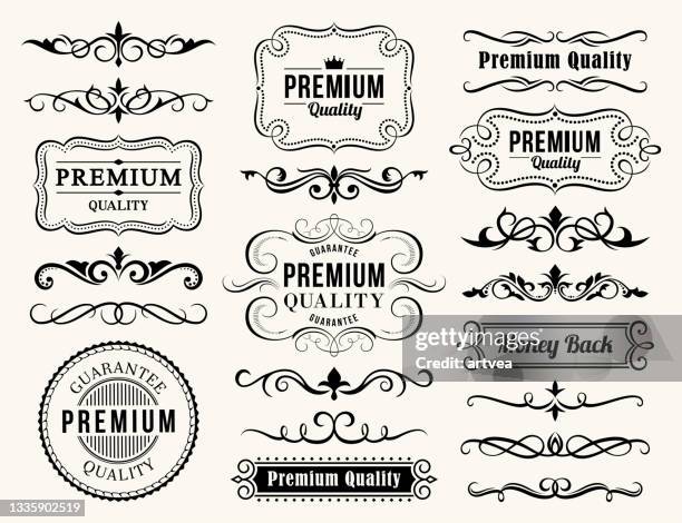 ilustrações, clipart, desenhos animados e ícones de elementos e crachás ornamentados decorativos - enfeite