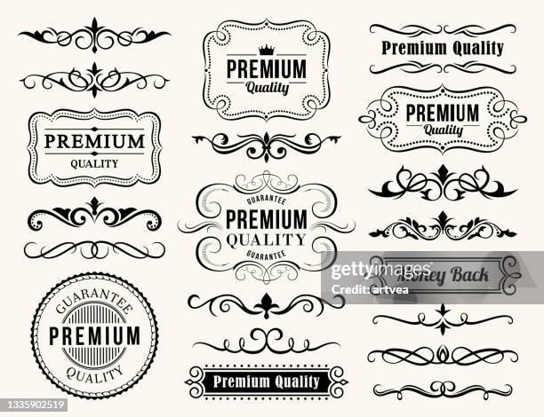 ilustrações, clipart, desenhos animados e ícones de elementos e crachás ornamentados decorativos - arranging