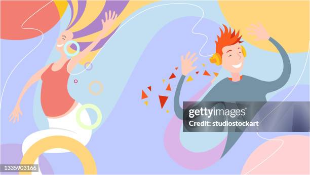 happy people dancing - podcast headphones stock illustrations