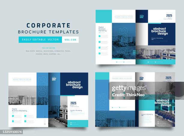 ilustraciones, imágenes clip art, dibujos animados e iconos de stock de folleto de diseño creativo. conjunto de plantillas multipropósita - panfleto-documento