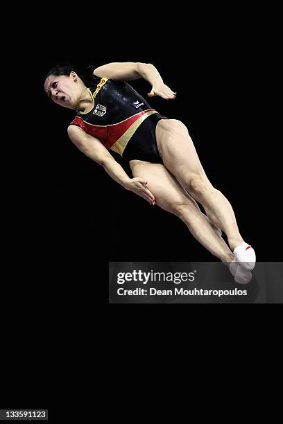 Anna Dogonadze of Germany competes in the Individual Trampoline Womens Final during the 28th Trampoline and Tumbling World Championships at National...