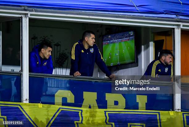 Vice president of Boca Juniors Roman Riquelme looks on from the stands during a Copa CONMEBOL Libertadores 2023 group F match between Boca Juniors...
