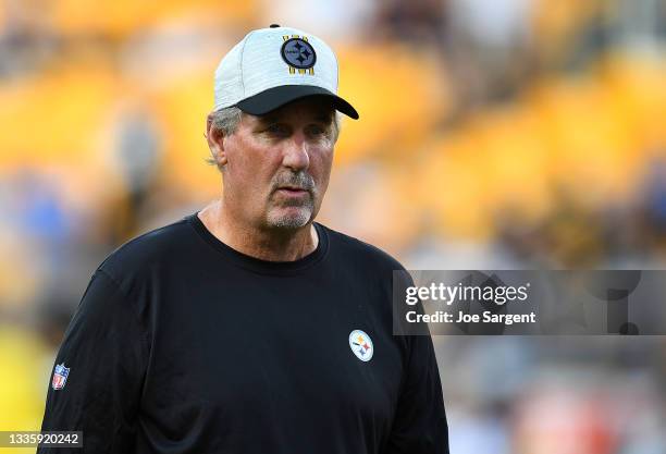 Defensive coordinator Keith Butler of the Pittsburgh Steelers looks on prior to the game against the Detroit Lions at Heinz Field on August 21, 2021...