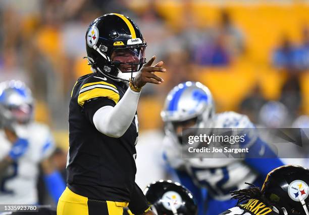 Dwayne Haskins of the Pittsburgh Steelers in action during the game against the Detroit Lions at Heinz Field on August 21, 2021 in Pittsburgh,...