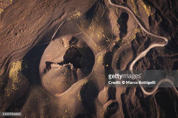 aerial view of craters and volcanic landscape - paysage volcanique photos et images de collection