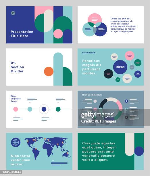 präsentationsdesignvorlage mit geometrischen retro-grafiken aus der mitte des jahrhunderts - data visualisation stock-grafiken, -clipart, -cartoons und -symbole