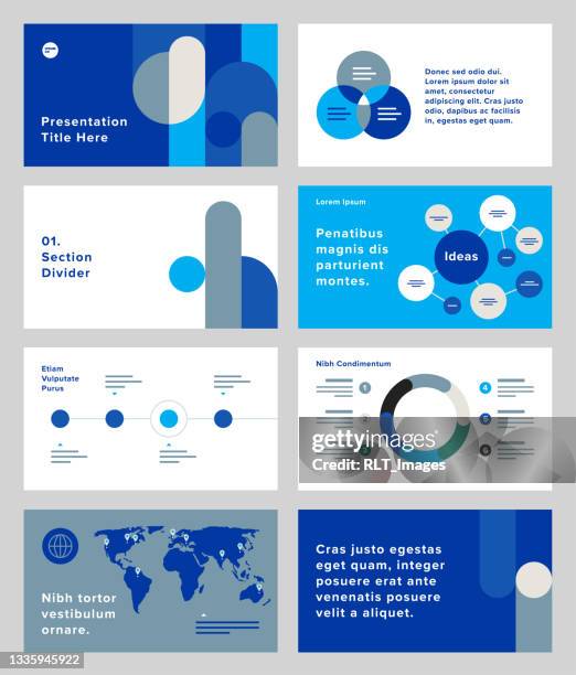 presentation design template with retro mid-century geometric graphics - presentation materials stock illustrations