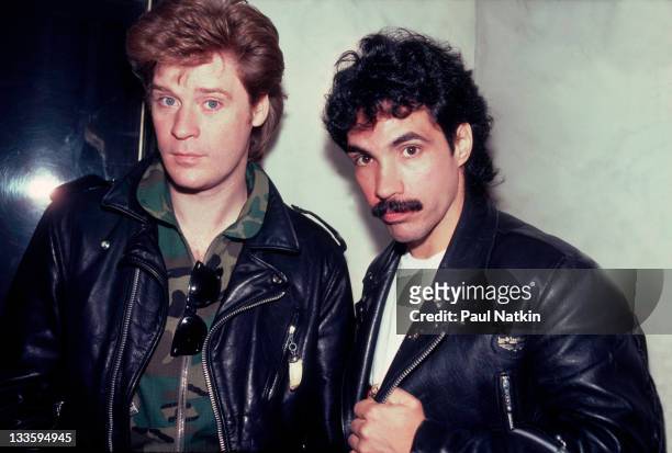 Portrait of American musicians Darryl Hall and John Oates at the Whitehall Hotel, Chicago, Illinois, November 5, 1981.
