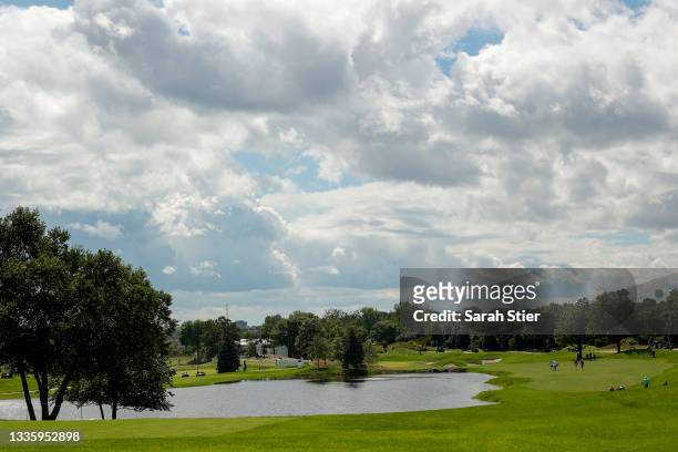 General view of the fifth hole is seen during the final round of THE NORTHERN TRUST, the first event of the FedExCup Playoffs, at Liberty National...