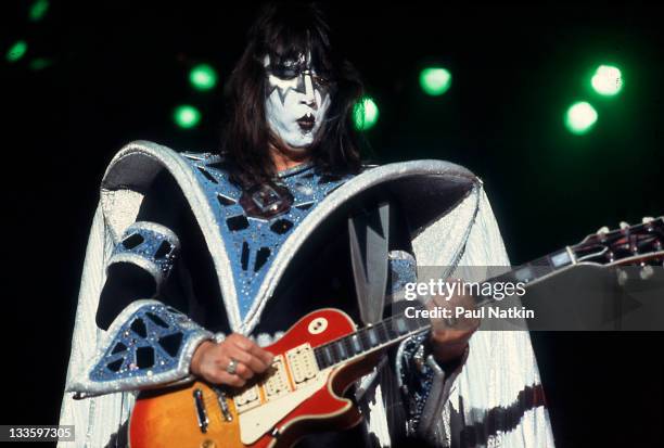 American musician Ace Frehley of the group Kiss performs at the International Ampitheater, Chicago, Illinois, September 22, 1979.