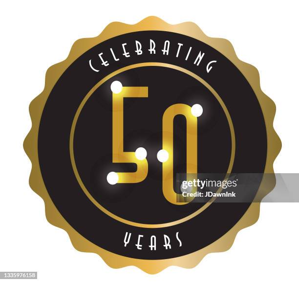 ilustrações de stock, clip art, desenhos animados e ícones de retro and vintage 50 year anniversary label design in gold and black colors - certification-icon