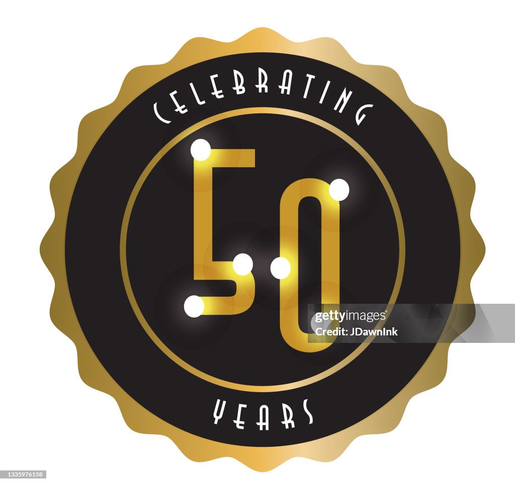 Retro and Vintage 50 Year Anniversary Label design in gold and black colors