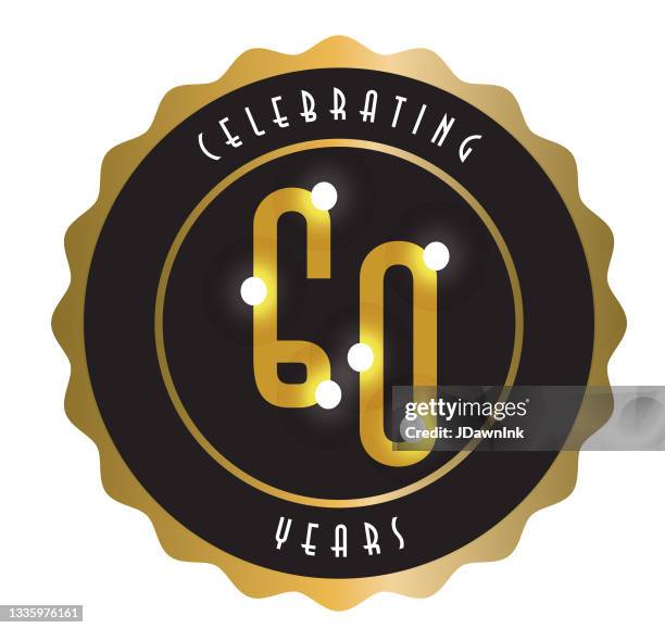 retro and vintage 60 year anniversary label design in gold and black colors - 60 carat stock illustrations