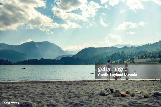 family vacation at mountain lake - family lake stock pictures, royalty-free photos & images