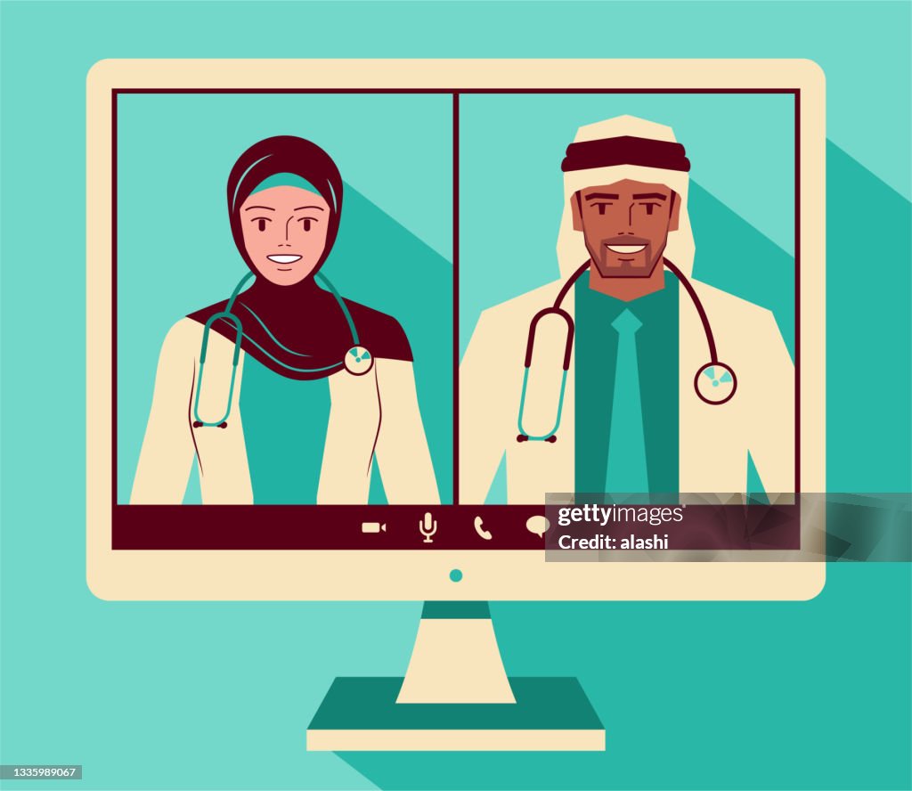 Two doctors attending a video conference
