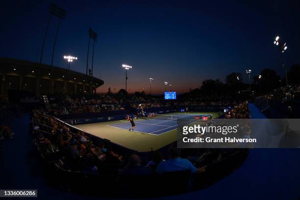 General view of the match between Steve Johnson and Alexei Popyrin of Australia on Day 3 of the Winston-Salem Open at Wake Forest Tennis Complex on...