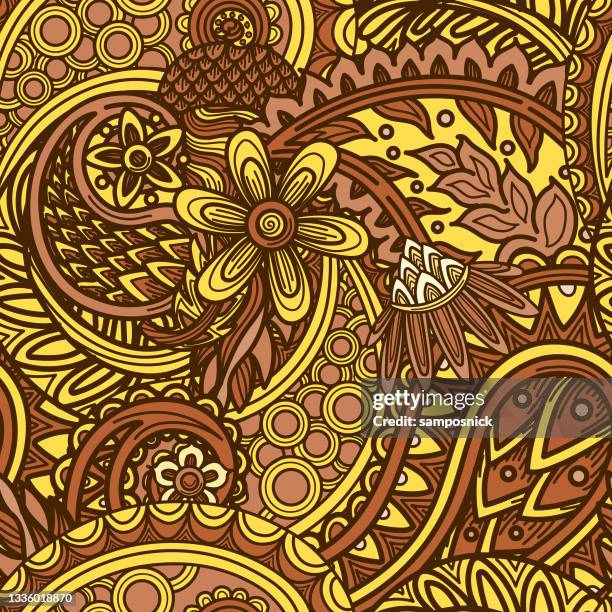 layered 1960s seamless paisley hippie patterned background - hippies 1960s stock illustrations