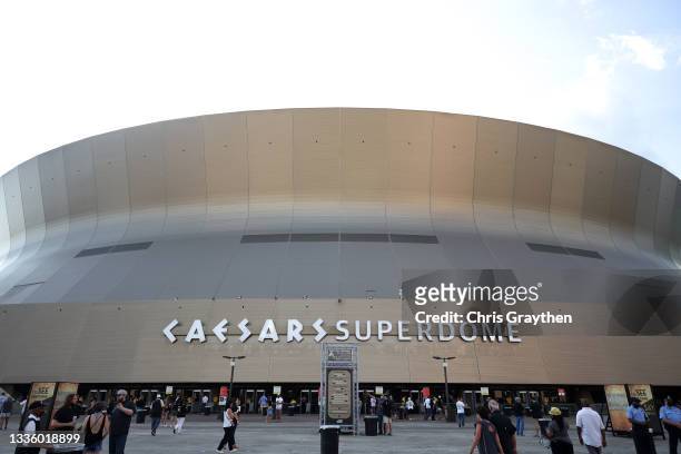 An exterior view of the Caesars Superdome on August 23, 2021 in New Orleans, Louisiana.