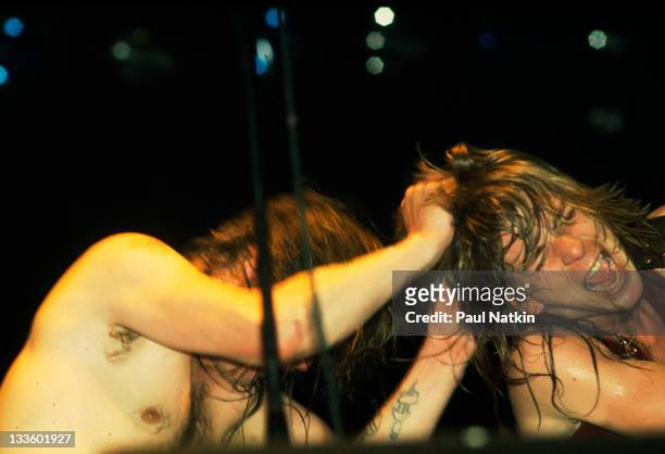 British musician Ozzy Osbourne and American musician Randy Rhodes perform at the Aragon Ballroom, Chicago, Illinois, May 24, 1981.