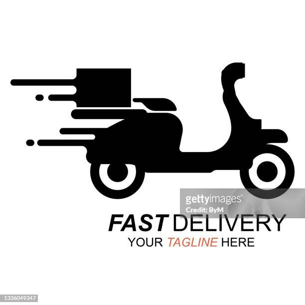 fast food delivery motorbike logo - fast food stock illustrations