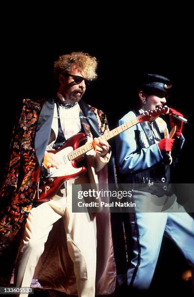 British musicians David A. Stewart and Annie Lennox of the Eurthymics perform at the Poplar Creek Music Theater in Hoffman Estates, Chicago,...