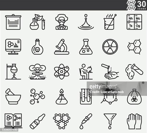 ilustraciones, imágenes clip art, dibujos animados e iconos de stock de química, ciencia, iconos de la línea científica - tabla de los elementos