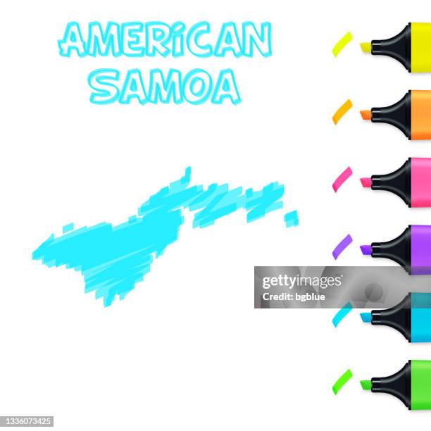 american samoa map hand drawn with blue highlighter on white background - pago pago stock illustrations