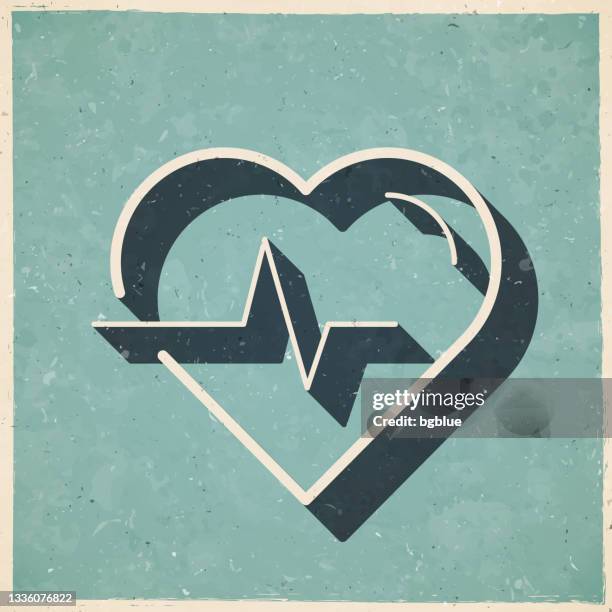 stockillustraties, clipart, cartoons en iconen met heartbeat - heart pulse. icon in retro vintage style - old textured paper - cpr