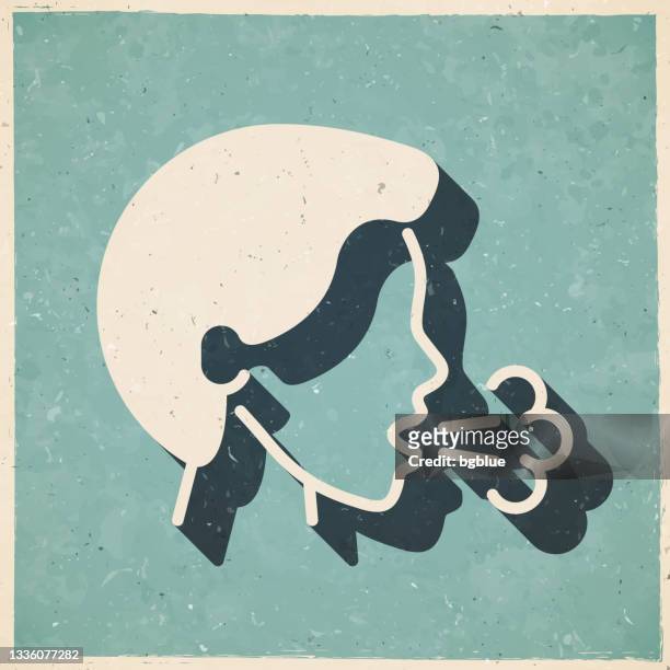 cough. icon in retro vintage style - old textured paper - saliva bodily fluid stock illustrations