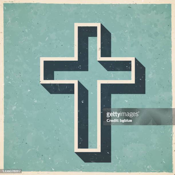 religion cross. icon in retro vintage style - old textured paper - black baptism stock illustrations
