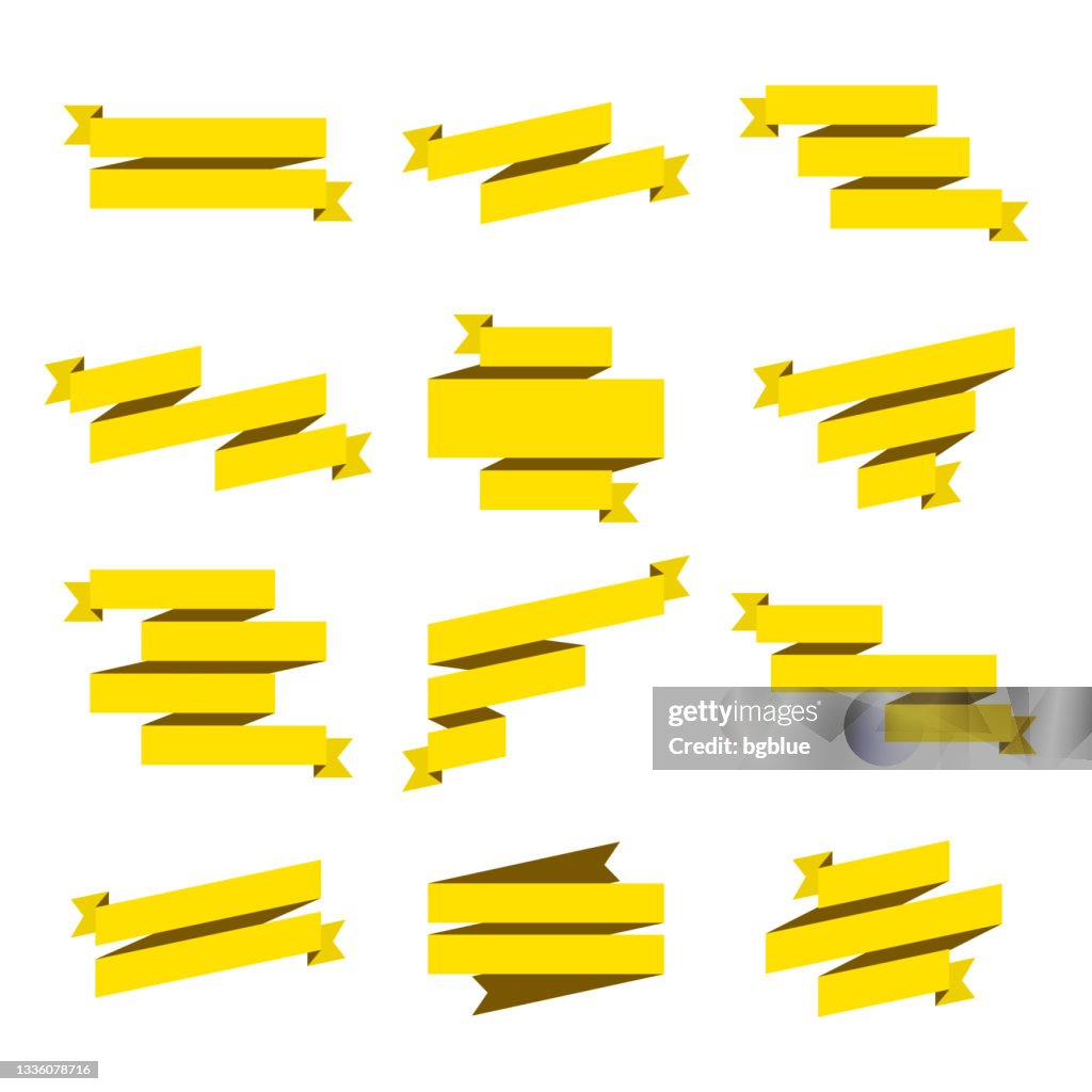 Yellow Ribbons Pattern Set Of Yellow Ribbons Banners Design Elements On White Background High ...