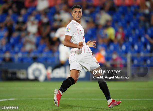 Erik Lamela of Sevilla FC looks on during the La Liga Santander match between Getafe CF and Sevilla FC at Coliseum Alfonso Perez on August 23, 2021...