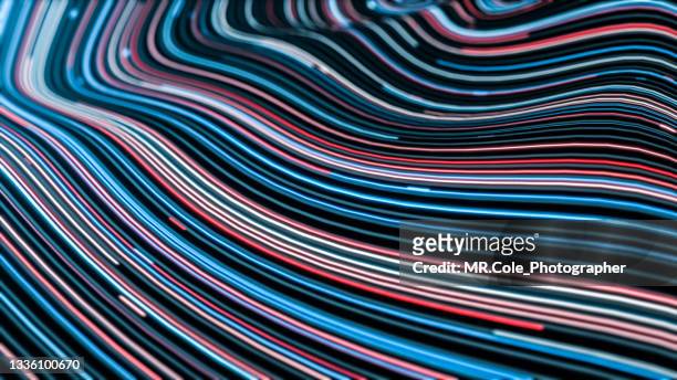3d rendering futuristic curve abstract background, multi colored motion striped line texture for business science and technology advertising. - 3d wireframe stock-fotos und bilder