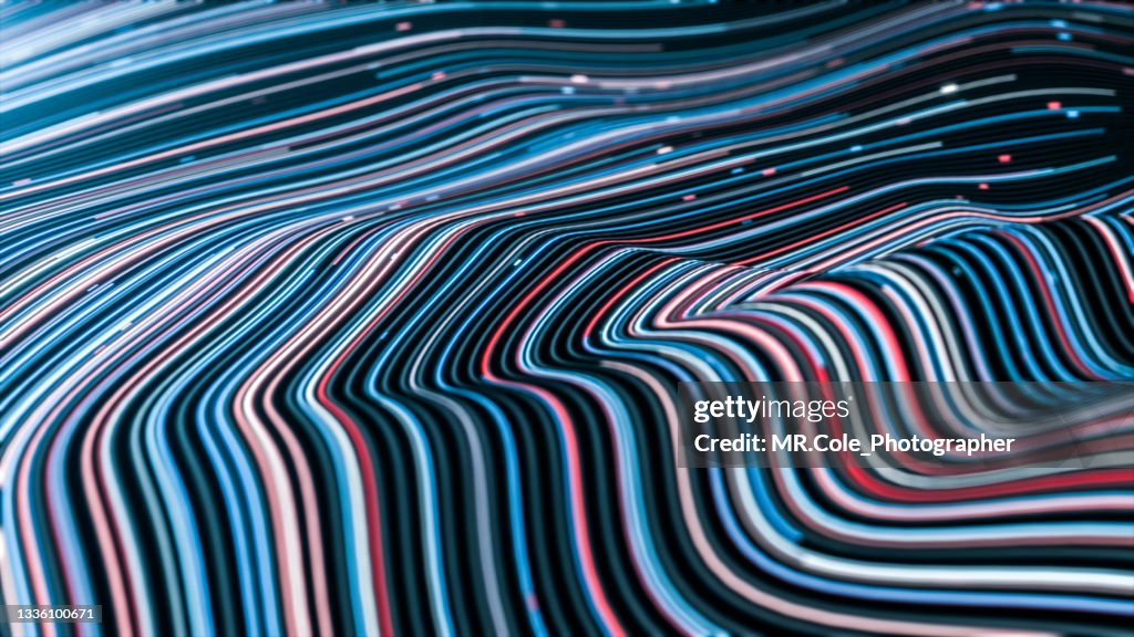 3d rendering futuristic Curve Abstract background, multi Colored Motion Striped line texture for Business science and Technology advertising.