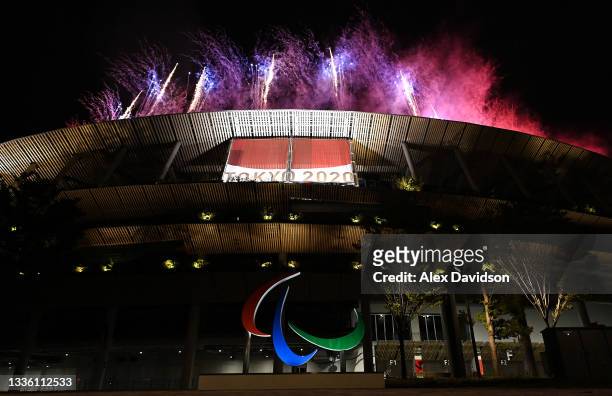 Fireworks explode during the opening ceremony of the Tokyo 2020 Paralympic Games at the Olympic Stadium on August 24, 2021 in Tokyo, Japan.