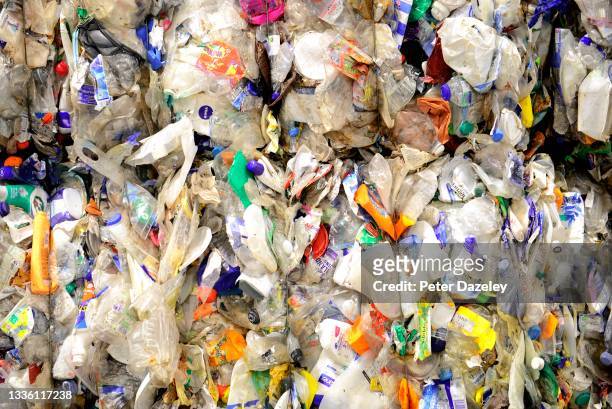 Bale of plastic recycling is recycled at the Lampton 360 Recycling Centre on August 18,2021 in London, United Kingdom. Lampton 360 Recycling Centre...