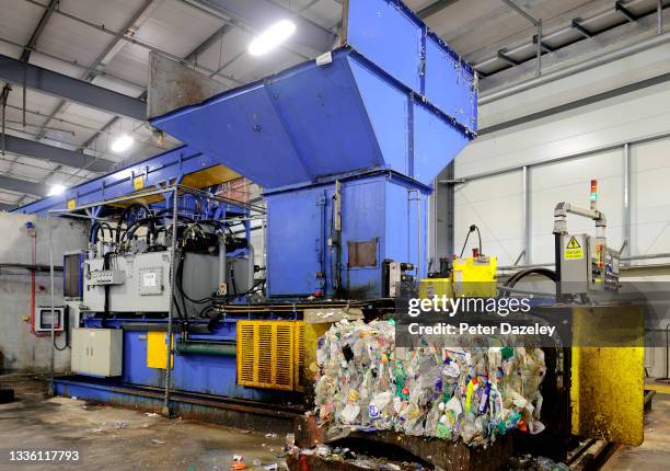 The recycling bale maker at the Lampton 360 Recycling Centre on August 18,2021 in London, United Kingdom. Lampton 360 Recycling Centre Recycle 360...