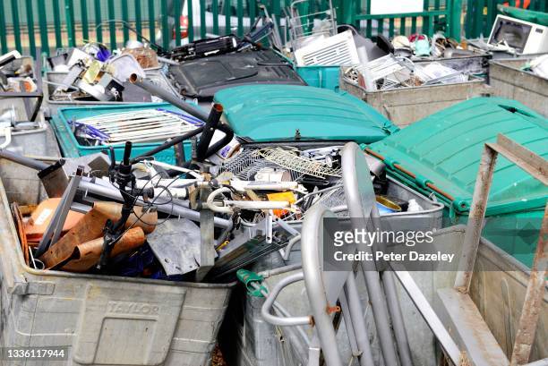 Scrap metal for recycling at the Lampton 360 Recycling Centre on August 18,2021 in London, United Kingdom. Lampton 360 Recycling Centre Recycle 360...