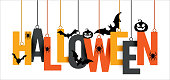 HALLOWEEN Hanging Letters with Bats, Pumpkin and Spider
