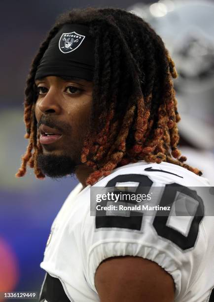 Damon Arnette of the Las Vegas Raiders at SoFi Stadium on August 21, 2021 in Inglewood, California.