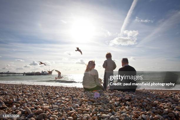 family on brighton beach - couple sea uk stock pictures, royalty-free photos & images