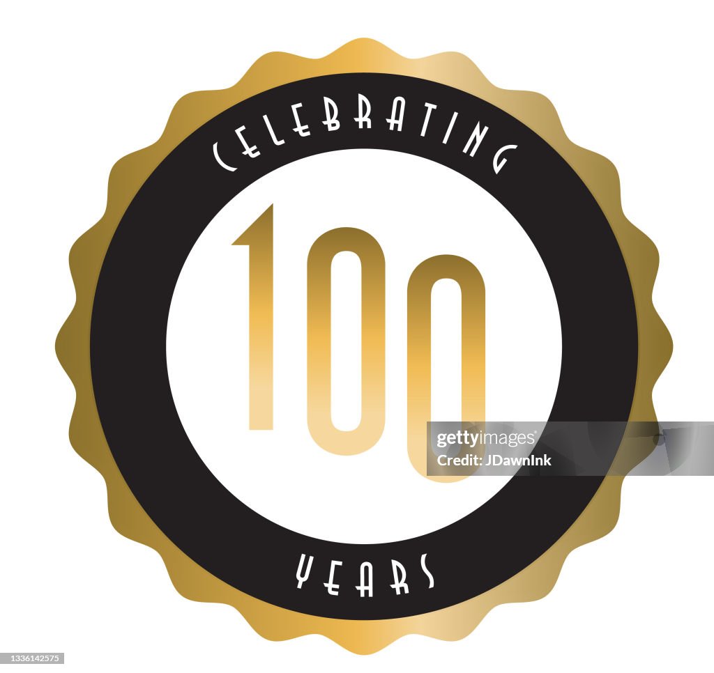 Retro und Vintage 100 Jahre Jubiläum Label Design in Gold und Schwarz Farben