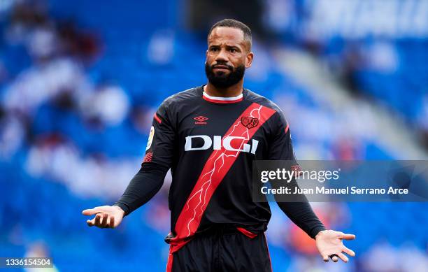 Tiago Manuel Dias Correia 'Bebe' of Rayo Vallecano reacts during the La Liga Santader match between Real Sociedad and Rayo Vallecano at Reale Arena...