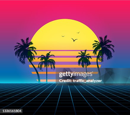 Synthwave retro background - palm trees Synthwave retro background - palm trees