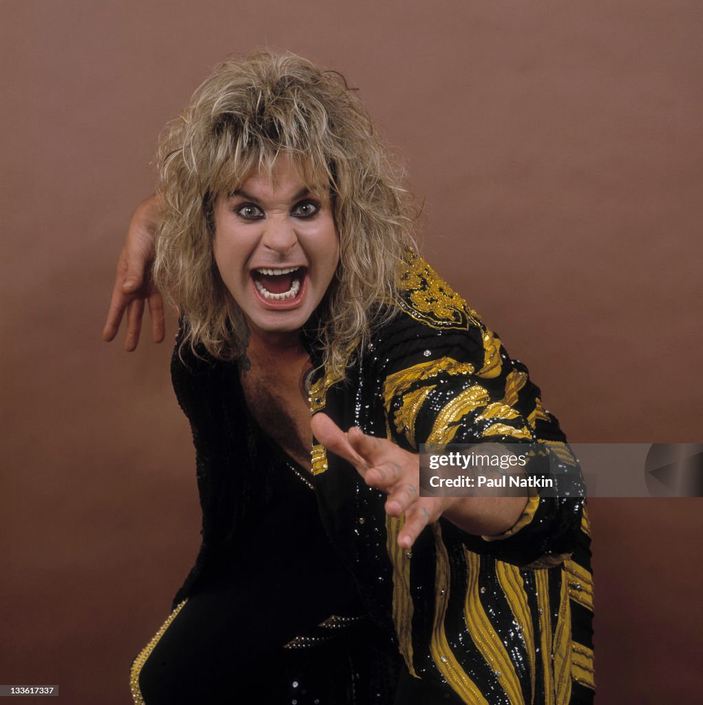 Portrait of British musician Ozzy Osbourne before a performance at