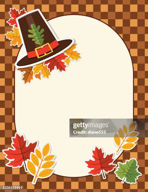 blank thanksgiving dinner invitation template - pilgrim hat stock illustrations
